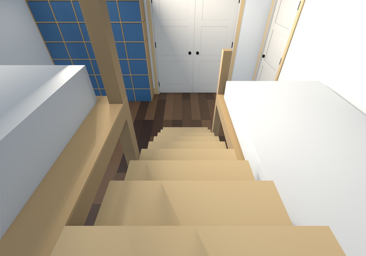 Looking down the stair from the upper landing